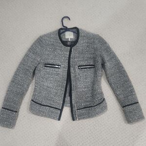 Joie Gray Tweed Blazer with Black leather Trim